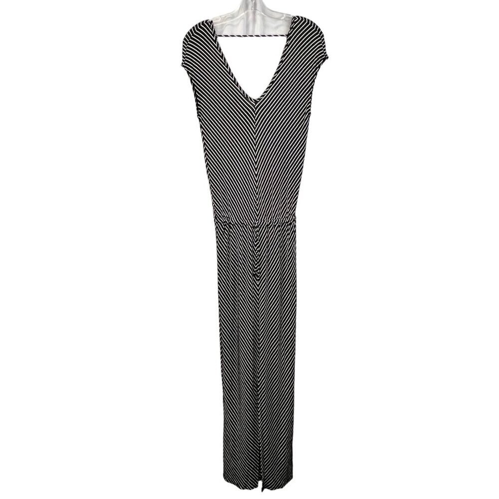 State of Sol Womens V-Neck Cap Sleeve Black/White Striped Maxi Dress XS
